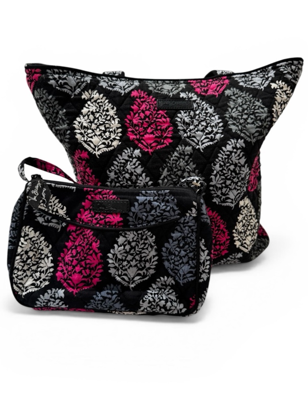 Vera Bradley Northern Lights Tote + Crossbody Bag Set Pink Gray Black Quilted